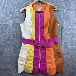 Miracle Eye Dress Large Bright Colorful 60s Mod Petal Hem Vegan Faux Suede